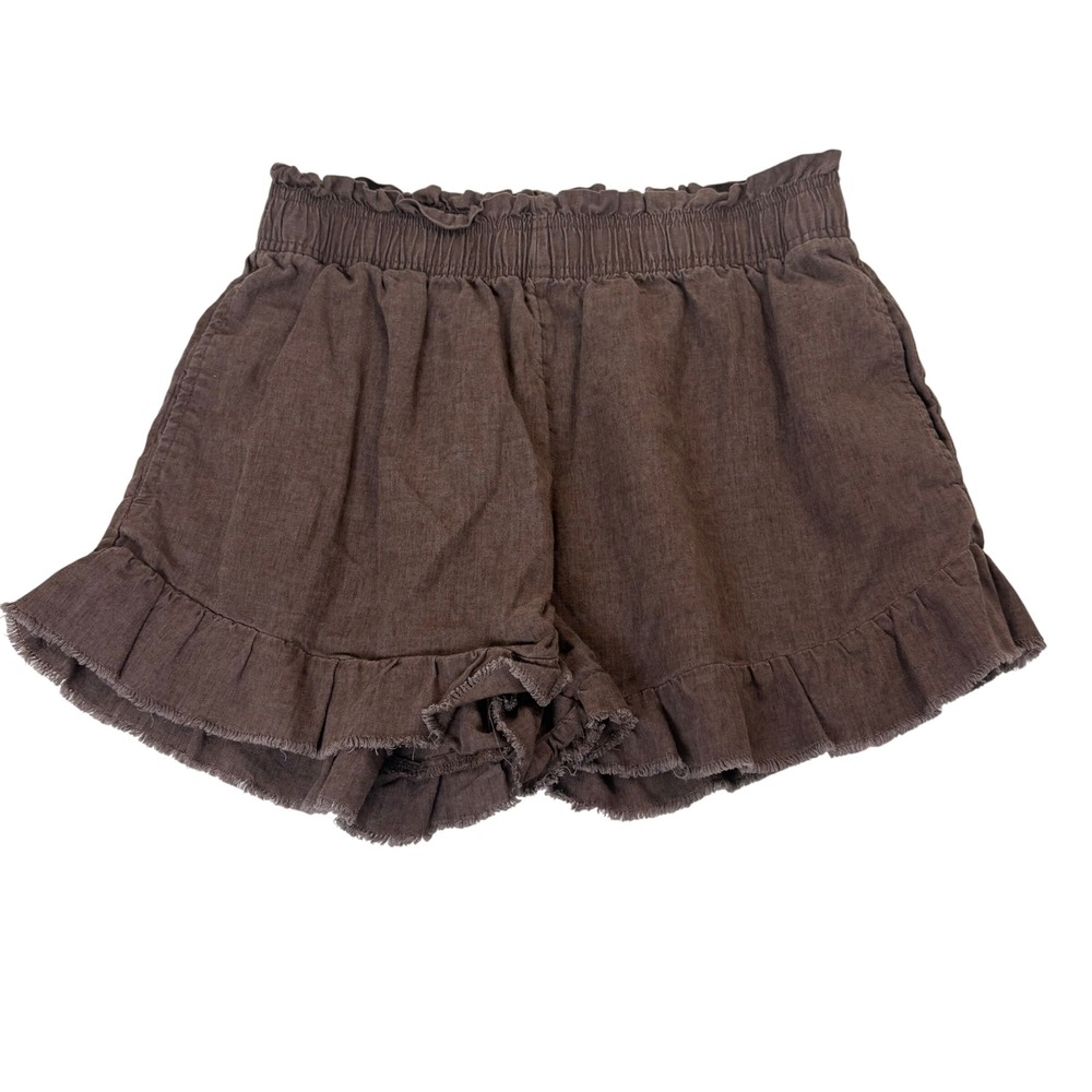 Aerie Ruffle Trim Shorts Womens Small Brown Pull On Country Frayed Hem Pockets